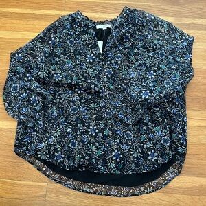 Loft Blouse, Long-Sleeved with Ruffled Edges and a Tie Neck with Buttons